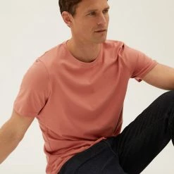 Cheapest 🧨 M&S Collection Men's T-shirts Pure Cotton Crew Neck T-Shirt 🎁 -Men's Holiday Clothes Sales SD 03 T28 5311M WY X EC 1