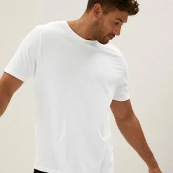 Cheapest 🧨 M&S Collection Men's T-shirts Pure Cotton Crew Neck T-Shirt 🎁 -Men's Holiday Clothes Sales SD 03 T28 5311M Z0 X EC 1