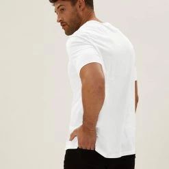 Cheapest 🧨 M&S Collection Men's T-shirts Pure Cotton Crew Neck T-Shirt 🎁 -Men's Holiday Clothes Sales SD 03 T28 5311M Z0 X EC 3