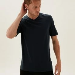 New 😀 M&S Collection Men's T-shirts Pure Cotton V-Neck T-Shirt 🛒 -Men's Holiday Clothes Sales SD 03 T28 5315M F3 X EC 0