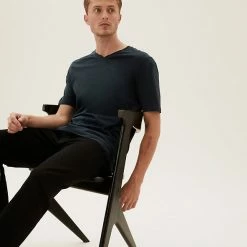 New 😀 M&S Collection Men's T-shirts Pure Cotton V-Neck T-Shirt 🛒 -Men's Holiday Clothes Sales SD 03 T28 5315M F3 X EC 1