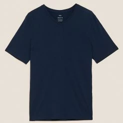 New 😀 M&S Collection Men's T-shirts Pure Cotton V-Neck T-Shirt 🛒 -Men's Holiday Clothes Sales SD 03 T28 5315M F3 X EC 90
