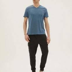 New 😀 M&S Collection Men's T-shirts Pure Cotton V-Neck T-Shirt 🛒 -Men's Holiday Clothes Sales SD 03 T28 5315M GJ X EC 1