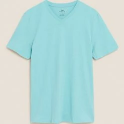 New 😀 M&S Collection Men's T-shirts Pure Cotton V-Neck T-Shirt 🛒 -Men's Holiday Clothes Sales SD 03 T28 5315M JC X EC 90