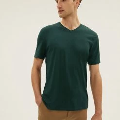 New 😀 M&S Collection Men's T-shirts Pure Cotton V-Neck T-Shirt 🛒 -Men's Holiday Clothes Sales SD 03 T28 5315M JE X EC 0