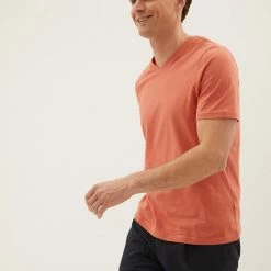 New 😀 M&S Collection Men's T-shirts Pure Cotton V-Neck T-Shirt 🛒 -Men's Holiday Clothes Sales SD 03 T28 5315M P0 X EC 1