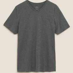 New 😀 M&S Collection Men's T-shirts Pure Cotton V-Neck T-Shirt 🛒 -Men's Holiday Clothes Sales SD 03 T28 5315M T1 X EC 90