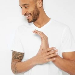 New 😀 M&S Collection Men's T-shirts Pure Cotton V-Neck T-Shirt 🛒 -Men's Holiday Clothes Sales SD 03 T28 5315M Z0 X EC 1