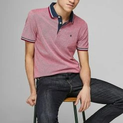 Discount ⭐ JACK & JONES Men's Polo 👕 Shirts Slim Fit Pure Cotton Tipped Polo 👕 Shirt 👏 -Men's Holiday Clothes Sales SD 08 T18 3000 B0 X EC 0