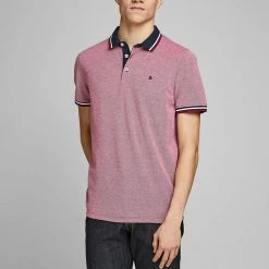 Discount ⭐ JACK & JONES Men's Polo 👕 Shirts Slim Fit Pure Cotton Tipped Polo 👕 Shirt 👏 -Men's Holiday Clothes Sales SD 08 T18 3000 B0 X EC 1