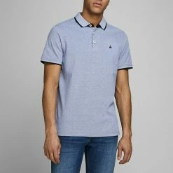 Discount ⭐ JACK & JONES Men's Polo 👕 Shirts Slim Fit Pure Cotton Tipped Polo 👕 Shirt 👏 -Men's Holiday Clothes Sales SD 08 T18 3000 CB X EC 1