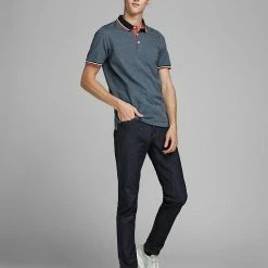 Discount ⭐ JACK & JONES Men's Polo 👕 Shirts Slim Fit Pure Cotton Tipped Polo 👕 Shirt 👏 -Men's Holiday Clothes Sales SD 08 T18 3000 HP X EC 1
