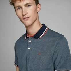 Discount ⭐ JACK & JONES Men's Polo 👕 Shirts Slim Fit Pure Cotton Tipped Polo 👕 Shirt 👏 -Men's Holiday Clothes Sales SD 08 T18 3000 HP X EC 3
