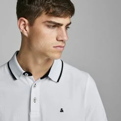Discount ⭐ JACK & JONES Men's Polo 👕 Shirts Slim Fit Pure Cotton Tipped Polo 👕 Shirt 👏 -Men's Holiday Clothes Sales SD 08 T18 3000 Z0 X EC 0