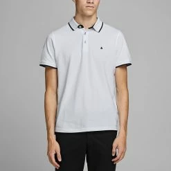 Discount ⭐ JACK & JONES Men's Polo 👕 Shirts Slim Fit Pure Cotton Tipped Polo 👕 Shirt 👏 -Men's Holiday Clothes Sales SD 08 T18 3000 Z0 X EC 1