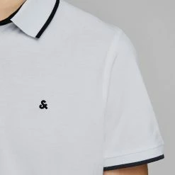 Discount ⭐ JACK & JONES Men's Polo 👕 Shirts Slim Fit Pure Cotton Tipped Polo 👕 Shirt 👏 -Men's Holiday Clothes Sales SD 08 T18 3000 Z0 X EC 4
