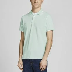 Discount ⭐ JACK & JONES Men's Polo 👕 Shirts Slim Fit Pure Cotton Tipped Polo 👕 Shirt 👏 -Men's Holiday Clothes Sales SD 10 T18 3000 RG X EC 0