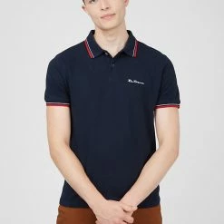 Budget 😀 Ben Sherman Men's Polo 👚 Shirts Pure Cotton Pique Tipped Polo 👚 Shirt ❤️