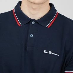 Budget 😀 Ben Sherman Men's Polo 👚 Shirts Pure Cotton Pique Tipped Polo 👚 Shirt ❤️ -Men's Holiday Clothes Sales SD 10 T19 5601 F4 X EC 4