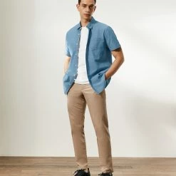 Hot Sale 🛒 JAEGER Casual 👕 Shirts Pure Cotton Chambray Short Sleeve 👕 Shirt 🔥