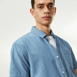 Hot Sale 🛒 JAEGER Casual 👕 Shirts Pure Cotton Chambray Short Sleeve 👕 Shirt 🔥 -Men's Holiday Clothes Sales SD 10 T62 1200C SA X EC 2