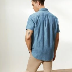 Hot Sale 🛒 JAEGER Casual 👕 Shirts Pure Cotton Chambray Short Sleeve 👕 Shirt 🔥 -Men's Holiday Clothes Sales SD 10 T62 1200C SA X EC 3