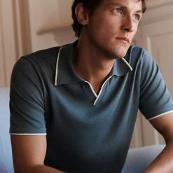 Brand new 🎉 JAEGER Men's Knitted Polo 👚 Shirts Pure Cotton Tipped Knitted Polo 👚 Shirt 👏